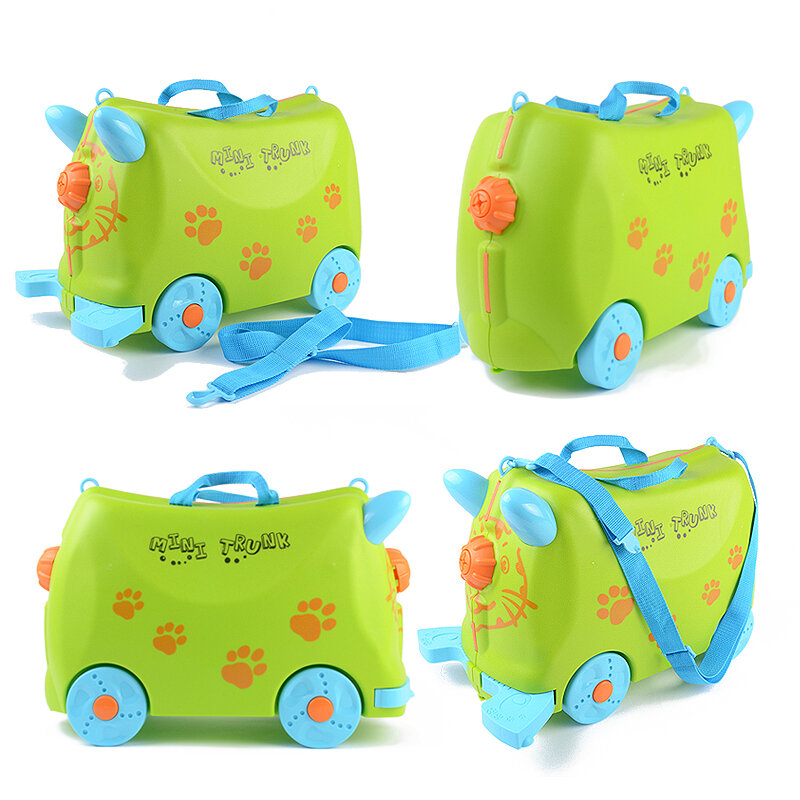 Mode voyage bagages poussette multicolore animaux modélisation valises enfants étui rigide valise blanc vert enfant boîte de rangement