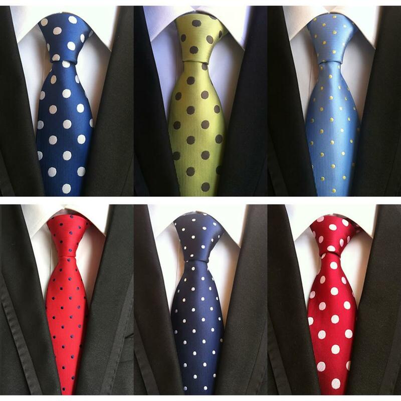 Fashion Men's Wedding Party Tie Classic Polka Dot 100% Silk Necktie Navy Blue Red Jacquard Woven 8CM Tie For Men