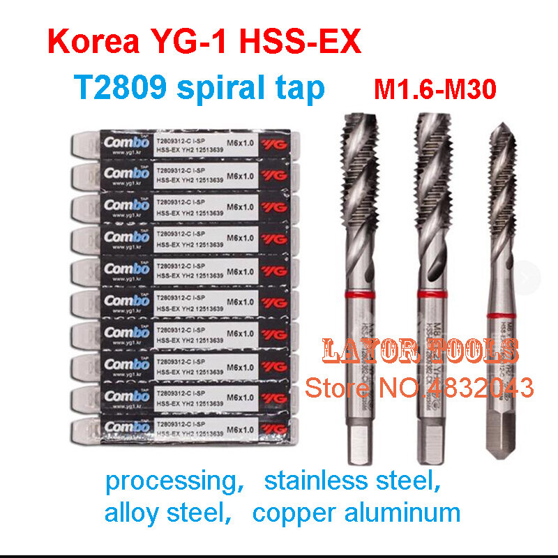 YG-1 de Corea HSS-EX T2809, grifo en espiral M1.6, M2, M2.5, M3, M4, M5, M8, M10, M12, M14, M16, M18, M20, M22, M24, M27, M30