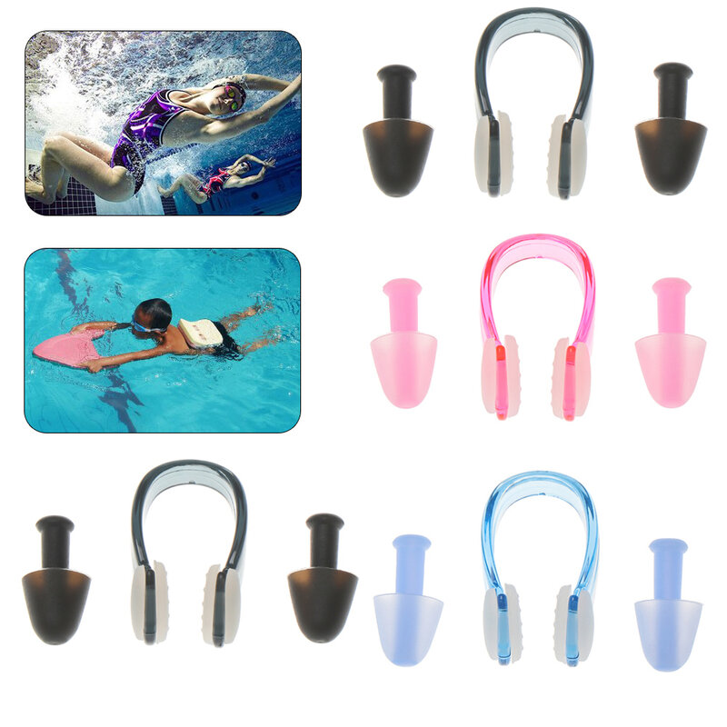 Acessórios de piscina à prova dwaterproof água caso proteção de silicone plugue da orelha macio natação tampões evitar clipe nariz água