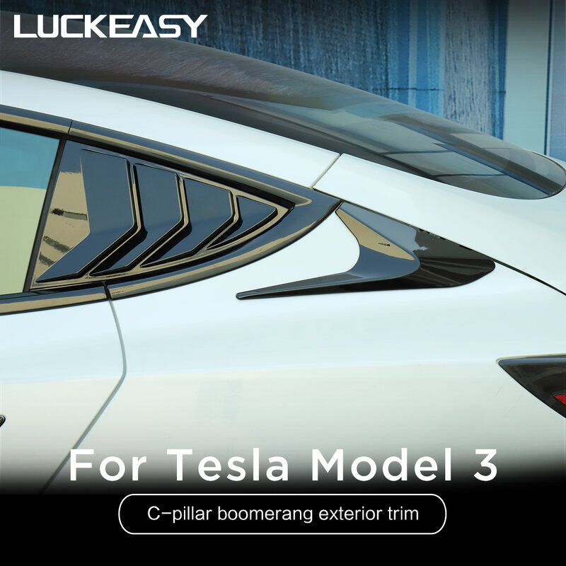 LUCKEASY Für Tesla Modell 3 Auto Exterior Zubehör Model3 2023 ABS Front Kamera Abdeckung C-Säule Bumerang Dekorative Aufkleber