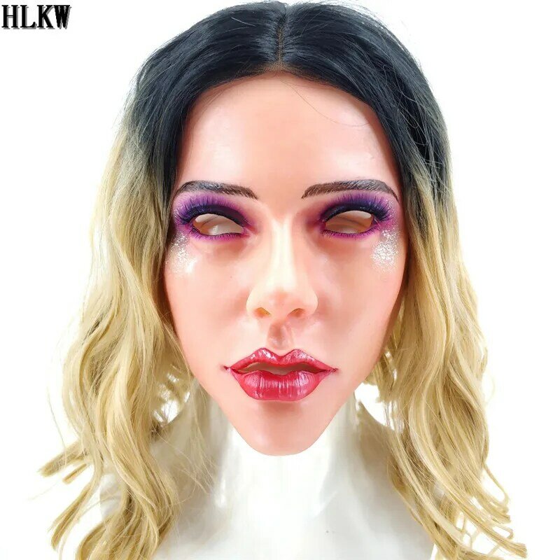 เซ็กซี่เลดี้สีบลอนด์ Soft Silicone Face Mask ที่สมจริงหญิงหน้ากาก Handmade Face COSPLAY เครื่องแต่งกายสำหรับเกย์ Transgender
