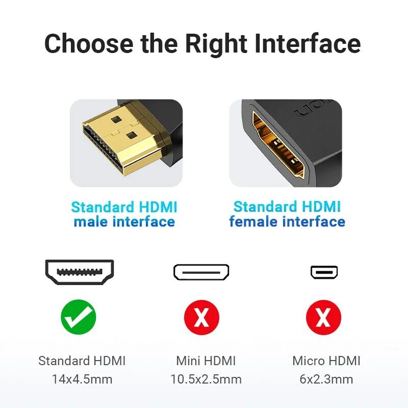 HDMI-адаптер Vention, угловой, 90/270 градусов, 4K HDMI-удлинитель, штекер-гнездо, для HDTV, PS4