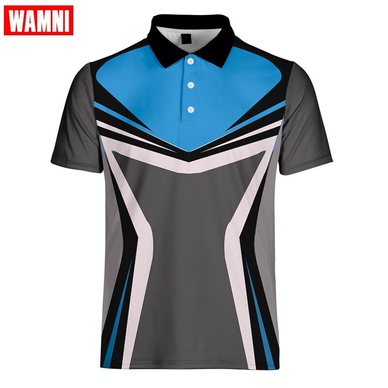 WAMNI 3D Polo camisa deportiva suelta rayas tenis Casual 3D estampado divertido Unisex hombre Streetwear geométrico de secado rápido Polo- camisa