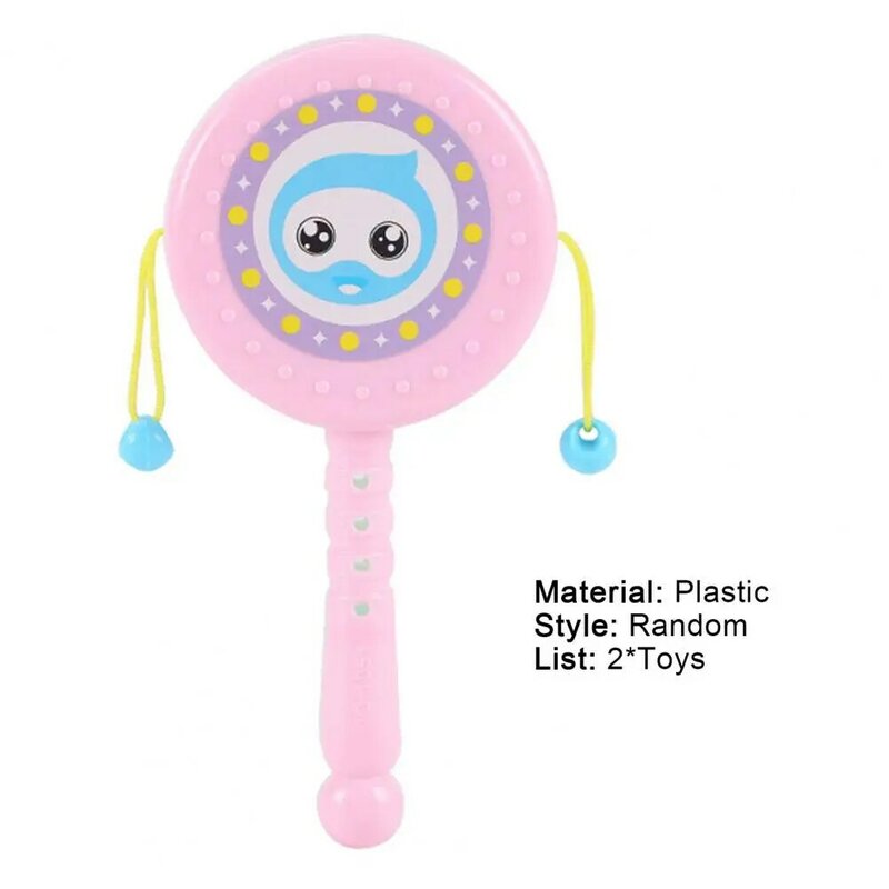 2 pçs tambor-em forma de chocalho atraente grânulos design plástico meninas meninos girar brinquedo cor aleatória para crianças brinquedos de música educativos