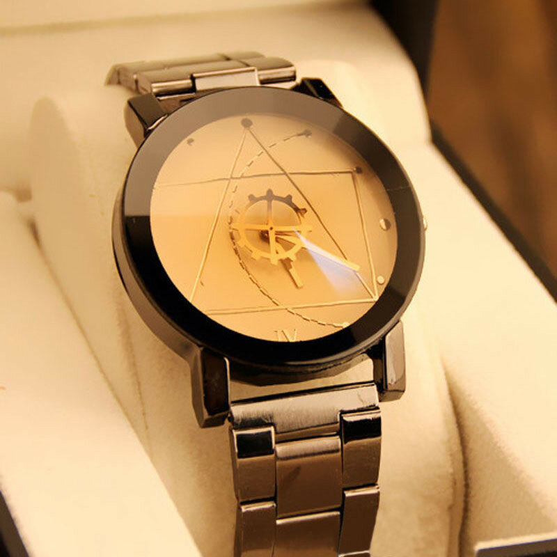 New Couple Watches Men Gear triangolo puntatore bussola quadrante orologio di seconda mano orologio da donna in acciaio inossidabile orologio Relogio Feminino