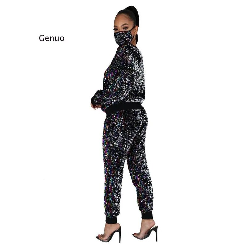 Plus Size Women Clothing Two Piece Set Long Sleeve Pullover Tops Party Sequin Matching Sets Pant Suits Bulk Items Wholesale Lots