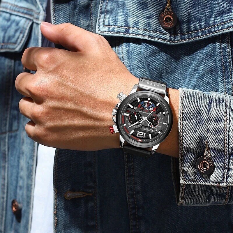 2022 nowe męskie zegarki LIGE Top marka skórzany Chronograph wodoodporny sportowy automatyczny zegarek Quartz z datą dla mężczyzn Relogio Masculino
