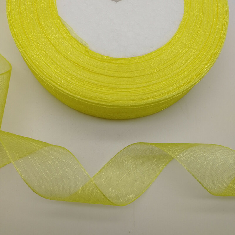 Carrete de colores amarillos para manualidades, cinta de Organza transparente con borde satinado, 50 yardas, 10/20/50mm de ancho