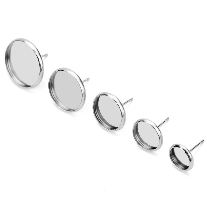 SAUVOO Stainless Steel Blank Earring Base Cameo Base Cabochons Earring Setting Diy Jewelry Making Findings Supplies