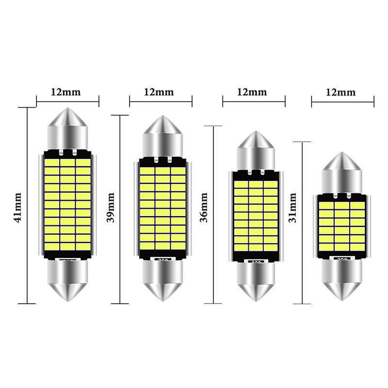 Festoon หลอดไฟ LED ความสว่างสูง31มม. 36มม. 39มม. 41มม. C10W C5W ไฟส่องสว่างในรถยนต์โคมไฟโดมอ่านหนังสือภายในรถยนต์