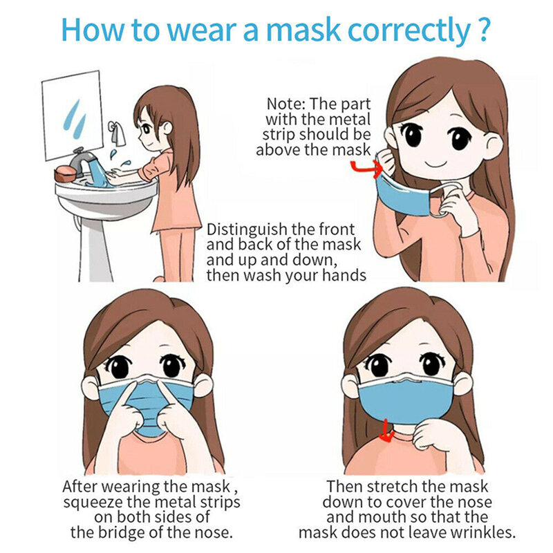 100-10PCS 일회용 마스크 방진 방지 안개 통기성 3 레이어 입 얼굴 마스크 for Face Shield Mascarillas Desechab Facemask Mask