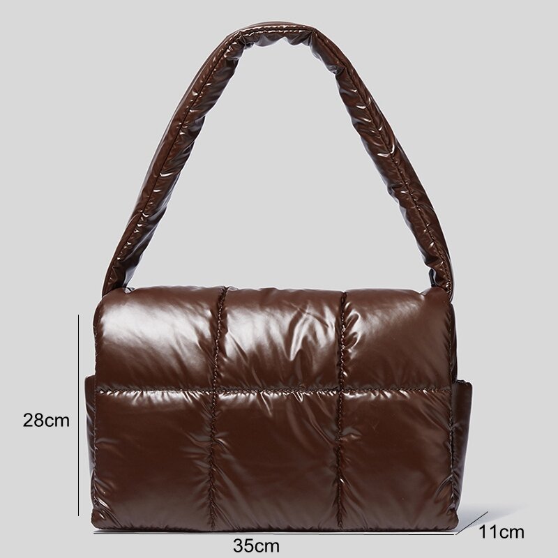 2021 New Down-filled Patent Leather Purses and Handbags Air Cushion Lattice Stitching Simple Underarm Messenger Shoulder Bag