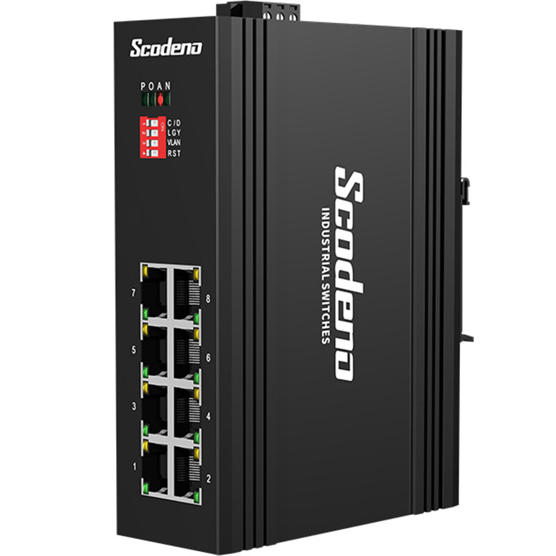 Switch de rede Ethernet para vigilância externa, automação industrial, IP40, 8 portas Gigabit, ininterrupto, IoT