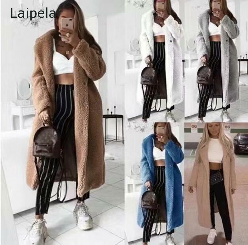 Mantel Musim Dingin Wanita Mantel Teddy Panjang Longgar Kasual Jaket Bulu Palsu Tebal Vintage Wanita Mantel Mewah 2020 Baru