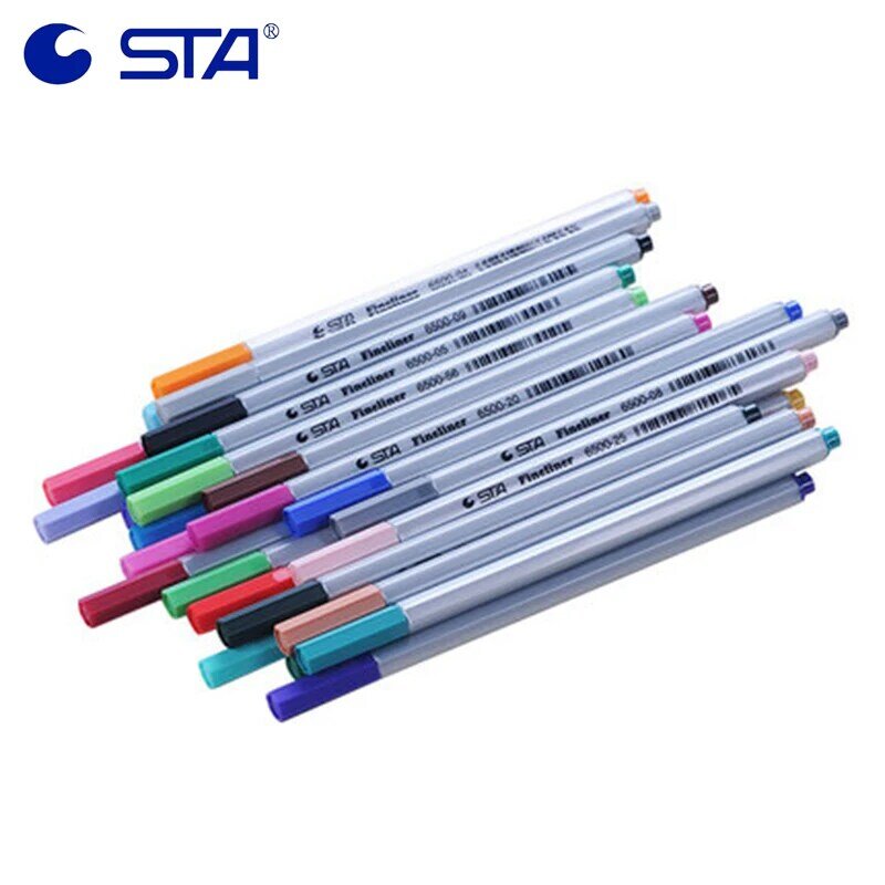 Sta 6500 caneta colorida de ponta de agulha, caneta de agulha colorida 0.4mm pintada à mão/cômica de 18/26 cores, design de esboço de linha arquitetural