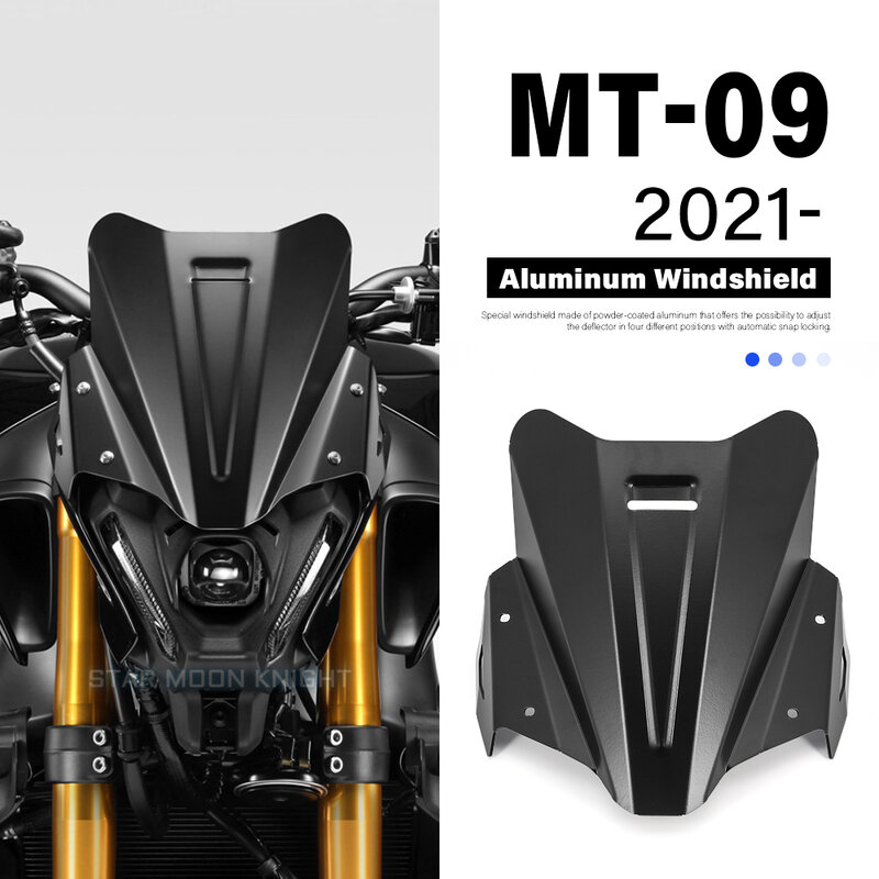 Parabrisas de aluminio para motocicleta, deflector de viento para YAMAHA MT09, MT-09, MT 09, 2021