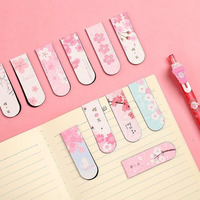 Marcapáginas magnético Sakura de dibujos animados, marcador creativo, suministros escolares Kawaii, vida fresca, lindo, 6 piezas por juego