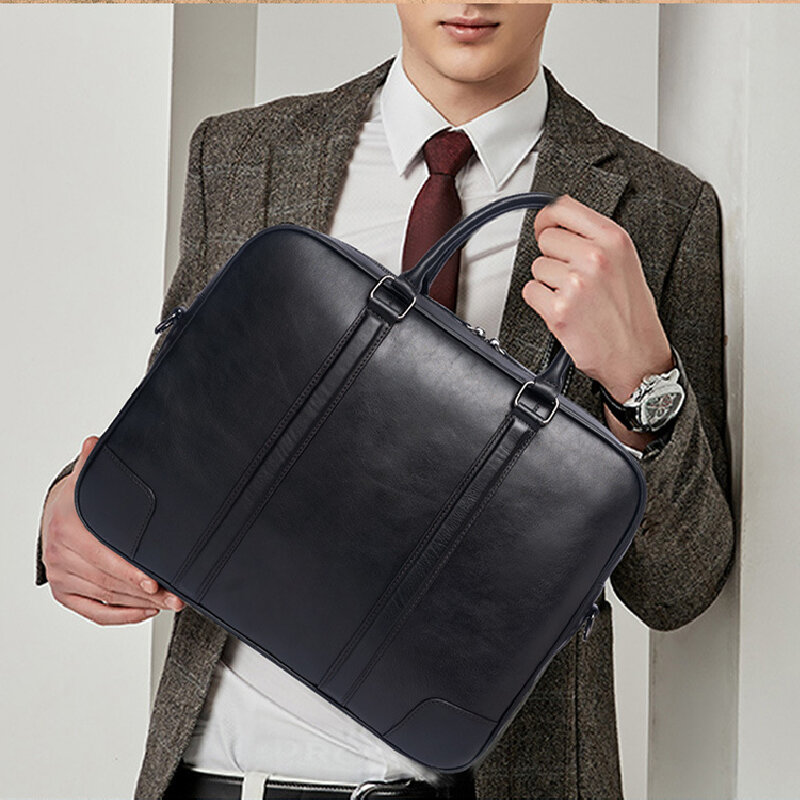 Портфель Nesitu из натуральной кожи с черной ВЕРХНЕЙ ЛИЦЕВОЙ отделкой для ноутбука 14 дюймов, деловой портфель для мужчин, сумка-мессенджер из воловьей кожи, портфель M14