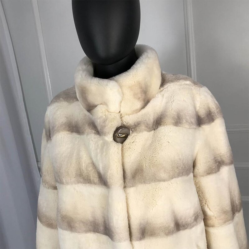 Manteau d'hiver en fourrure de lapin Rex avec col montant pour femme, fourrure de lapin Rex véritable, luxe, chaud, nouveauté, 2024