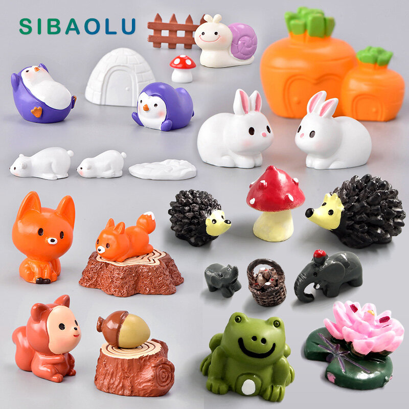Kawaii – Figurine d'éléphant, vache, cochon, grenouille, canard, hérisson, tortue, chien, chat, Mini Statue d'animal de jardin féerique Miniature, artisanat en résine
