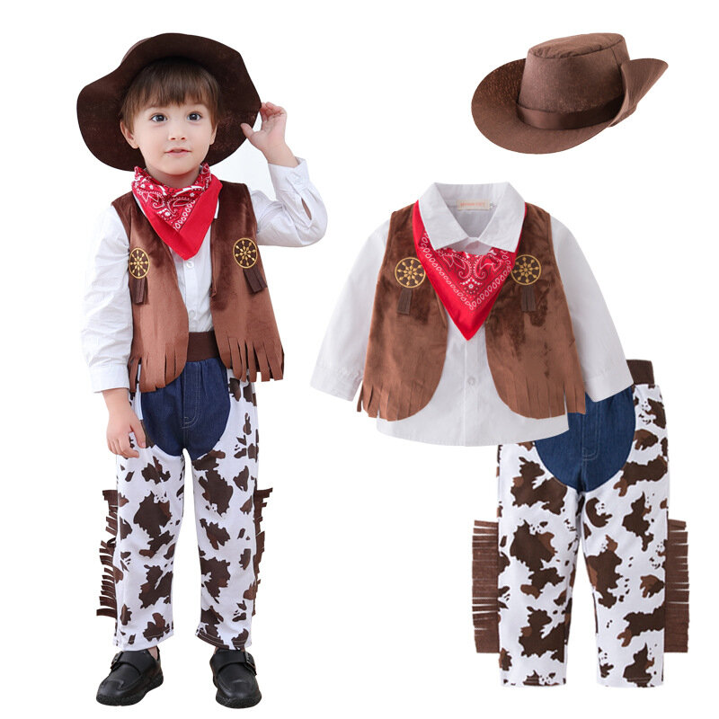 Umorden Fantasia Purim Costumi di Halloween per il Bambino Bambino Bambini Bambino Ragazzi Cow Boy Cowboy Costume Del Partito Del Vestito Operato