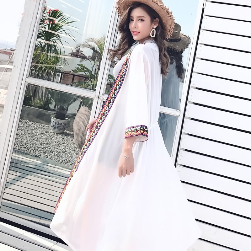 Boho-kimono feminino longo, cardigã transparente com renda, moda coreana, roupa feminina para o verão 2020 dd2513