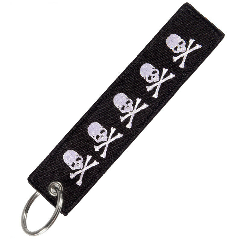 Fashion travel accessories luggage tag Embroidery Dangerous Skull Black tag With Keyring Keychain for Aviation Gifts 3PCS