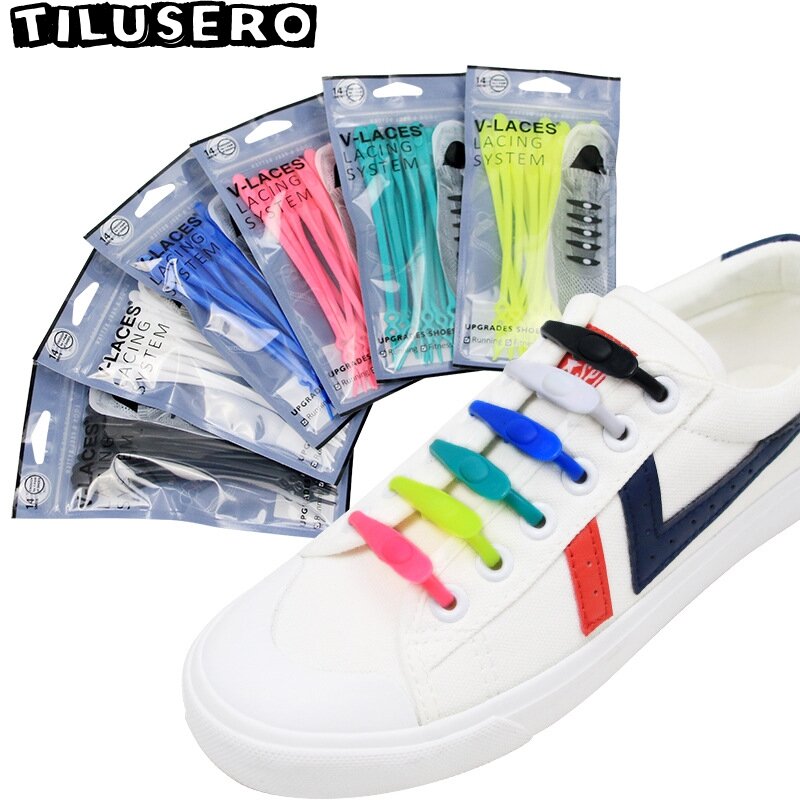 14pcs/set No TIE Lacing system Silicone Shoelace Elastic Shoelaces For Adults/Kids Running No Tie Shoes Accessories Z006