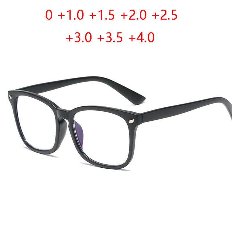 نظارات أنيقة مضادة للأشعة الزرقاء طويلة النظر للنساء والرجال بإطار كامل مربع نظارات الطاقة المكبر 0 + 100 + 150 + 200 To + 400