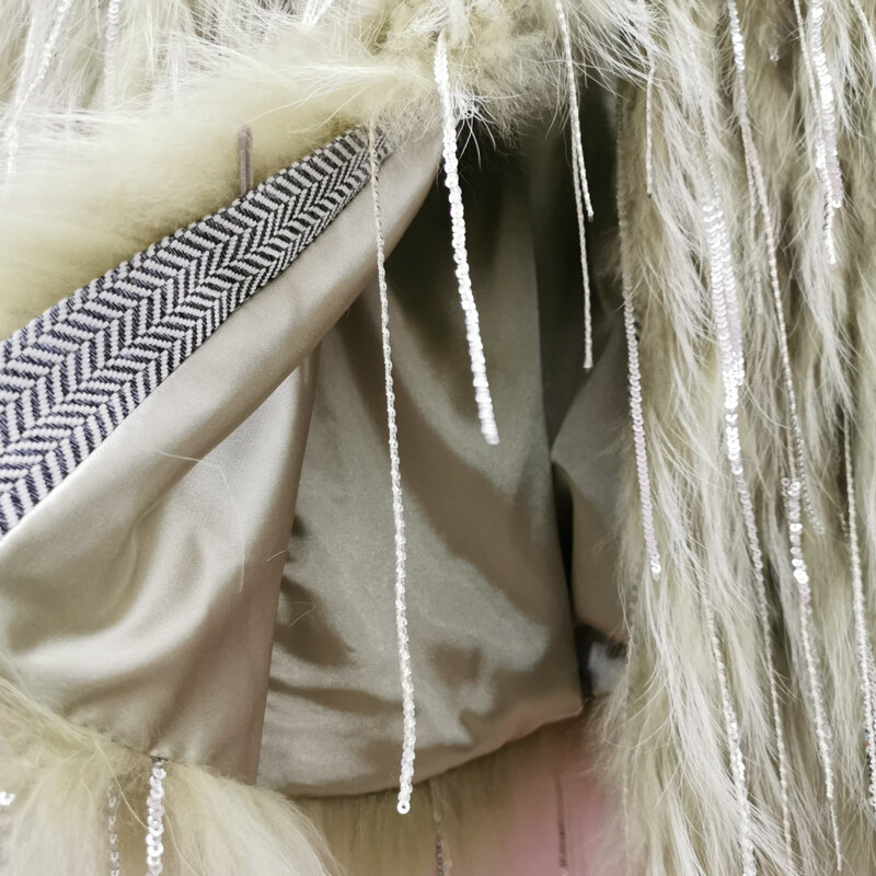Lunghezza 70 centimetri Reale cappotto di pelliccia delle donne ha lavorato a maglia reale della pelliccia di fox cappotto nuovo di modo stlye femminile cappotto di pelliccia di Procione tessuto con frangia cappotto
