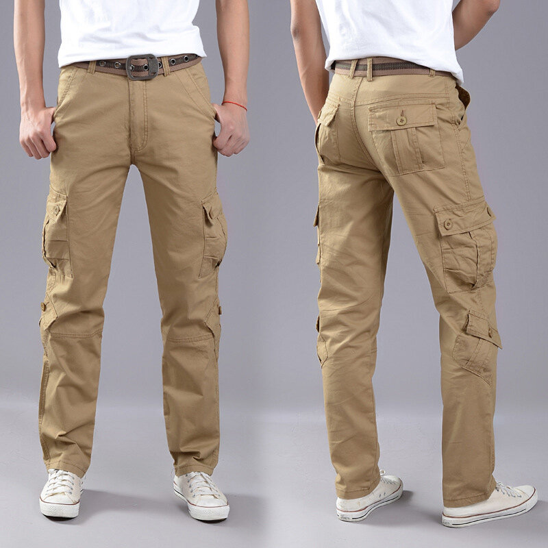 ผู้ชาย Overalls แฟชั่นกางเกง Casual Men 'S Multi-Pocket ตรงขากางเกงกีฬากลางแจ้งกางเกงสบายๆผ้าฝ้าย overalls 18-35 Y
