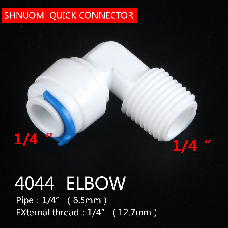 1/4" Tube Elbow 1/4" male thread to pipe Connection 4044W external diameter 13MM Quick Connect RO Water filter White fast  joint