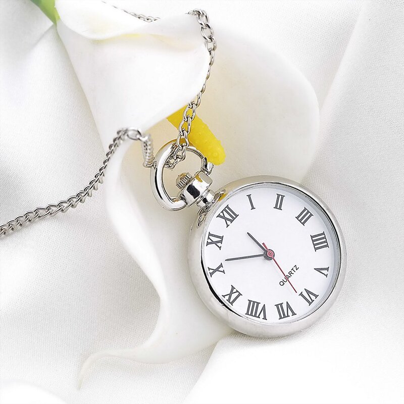 Ashion-reloj de bolsillo de acero liso para mujer, accesorio de pulsera de cuarzo con cadena Fob, esfera Vintage romana Nmber, colgante, regalo, moda Retro, 37CM