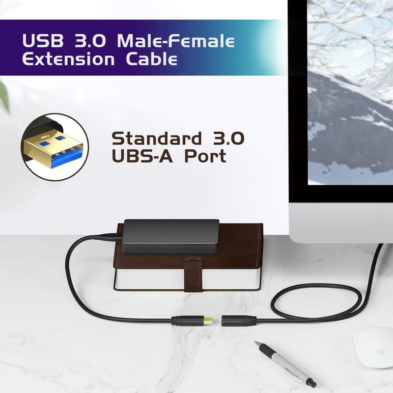 AMPCOM-Cable de extensión USB 3,0 para teclado, ratón, adaptador macho A hembra