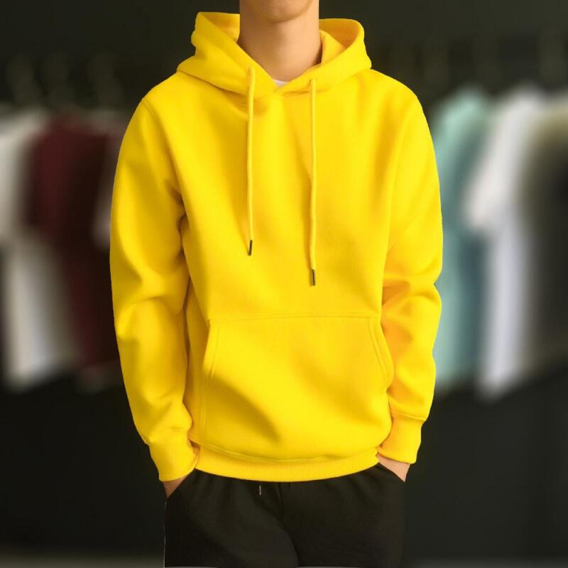 Pullover Long Sleeve Streetwear Plush Lining Pure Color Ribbed Bottom Hoodie   Hoodie  for Dating