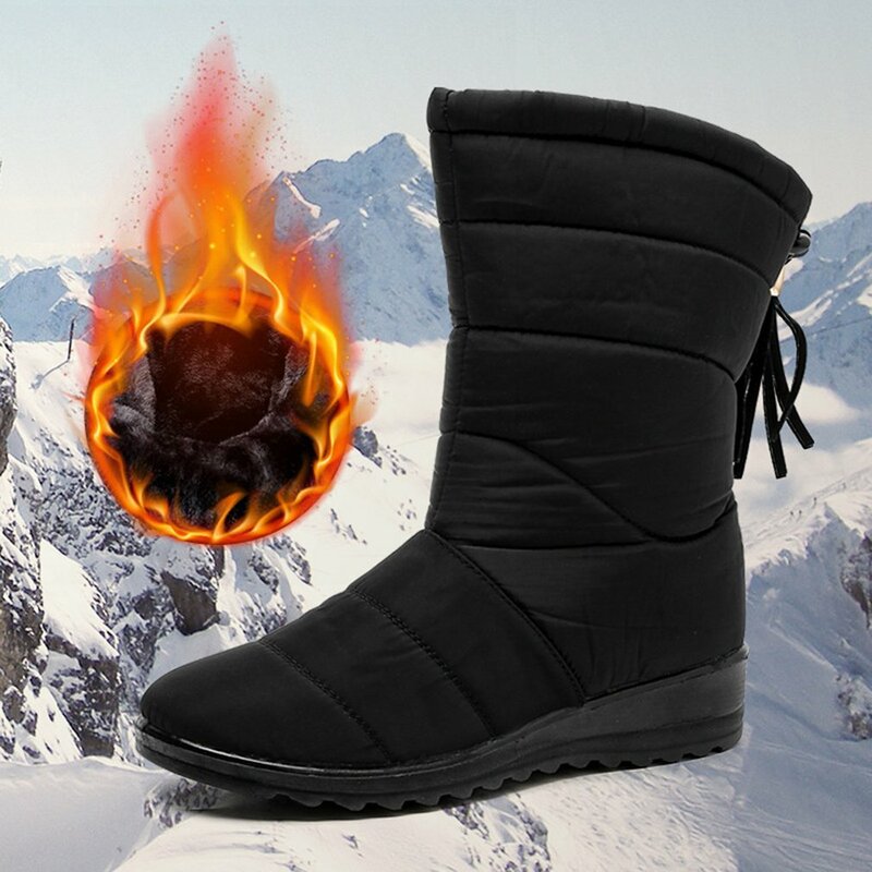 Stivali invernali da donna impermeabili 2021 nuovi stivaletti con punta tonda scarpe da donna stivali da neve da donna antiscivolo con gancio in peluche caldo