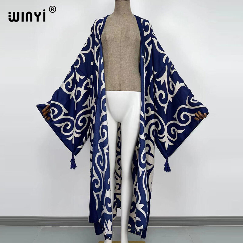 WINYI 2021 Middle East Spring Women Cardigan stitch robe Cocktail sexcy Boho Maxi African Holiday Batwing Sleeve Silk Robe