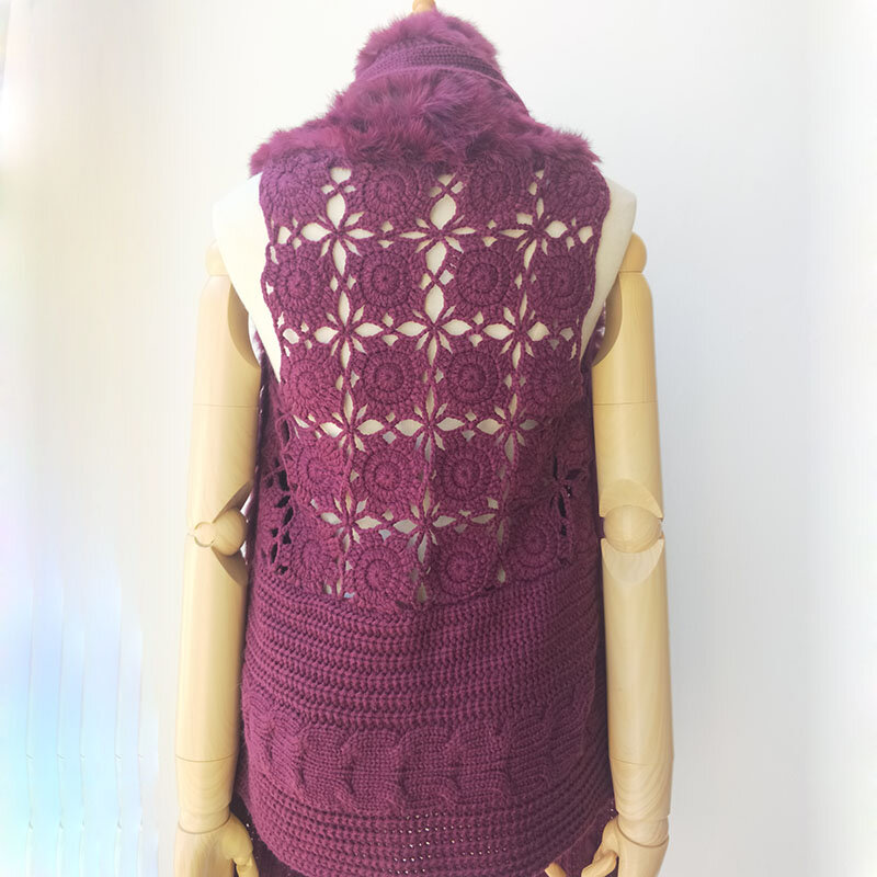 本物のウサギの毛皮で編まれた女性のカジュアルな秋のベスト,安い価格で販売,2019
