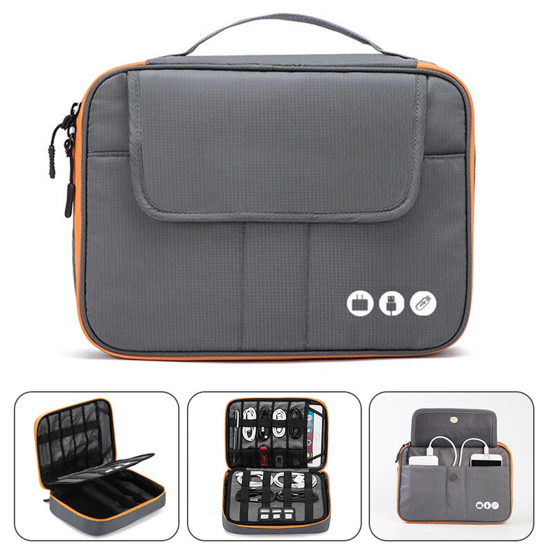 Acoki Kelas Tinggi Nylon 2 Lapisan Perjalanan Elektronik Aksesoris Organizer Tas Perjalanan Gadget Membawa Tas, ukuran Sempurna Cocok untuk iPad