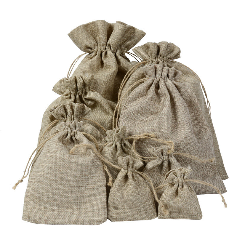 10 bolsas de compras reutilizables bolsas de cuerda de extracción de yute natural bolsas de joyería cosmética bolsas de embalaje de 12 tamaños disponibles