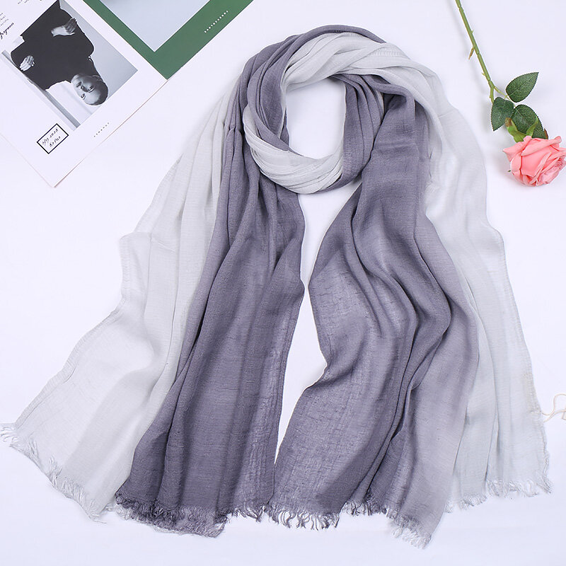 2022 spagna moda pianura Ombre rughe pieghettato scialle di lino sciarpa di alta qualità gradiente Pashmina stola avvolgere hijab musulmani Sjaal