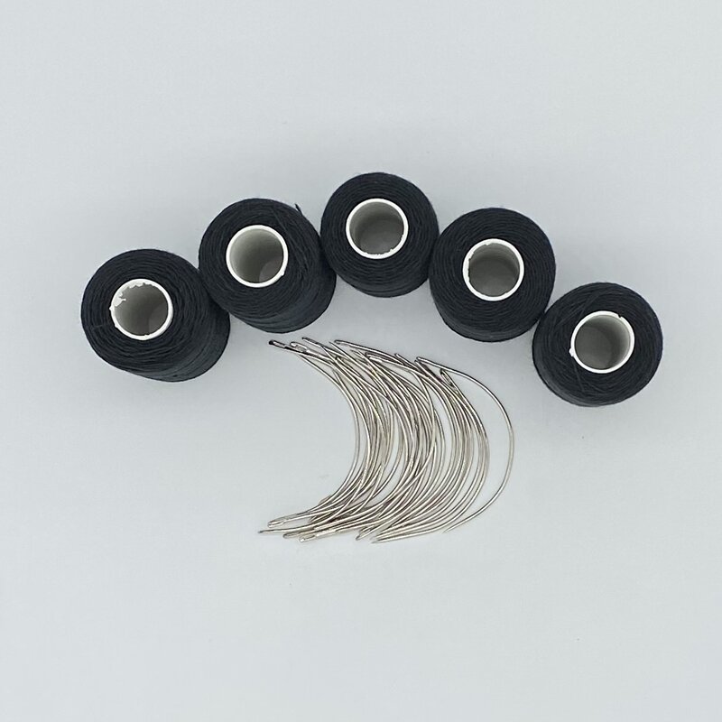 Thread needle kit 25 pcs C curved needle with gift 5 rolls BLACK Hair Weaving Thread Cotton Sewing Thread