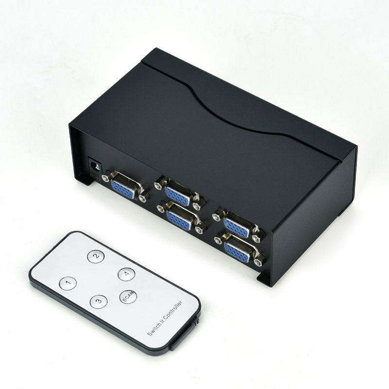 Коммутатор VGA с 4 портами и пультом дистанционного управления, подходит для видеокомпьютера, хоста, ЖК-монитора, конвертер с выходом 4 в 1