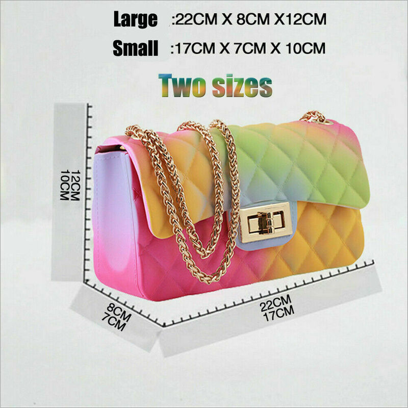 ¡Moda 2020! Bolso con cadena de gelatina para mujer, bolso de hombro de PVC con arcoíris, bandoleras cruzadas