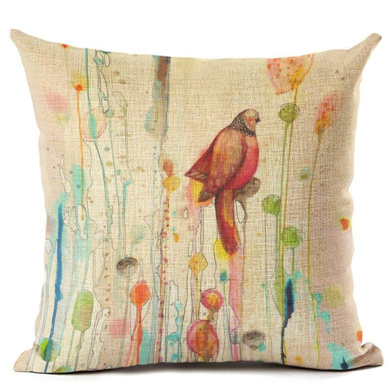 Funda de cojín con diseño de pájaro, de lino y algodón, decorativa, para sofá, planta, kussensloop