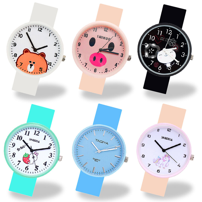 Urso dos desenhos animados/porco relógio crianças relógios de quartzo nova listagem relógio das crianças para meninas meninos presente de aniversário relógio moda feminina