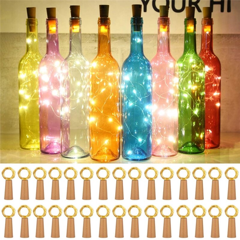 Luzes de led alimentadas por bateria para garrafa de vinho, 30 pacotes com 20 leds, para decoração de festas, natal e casamento