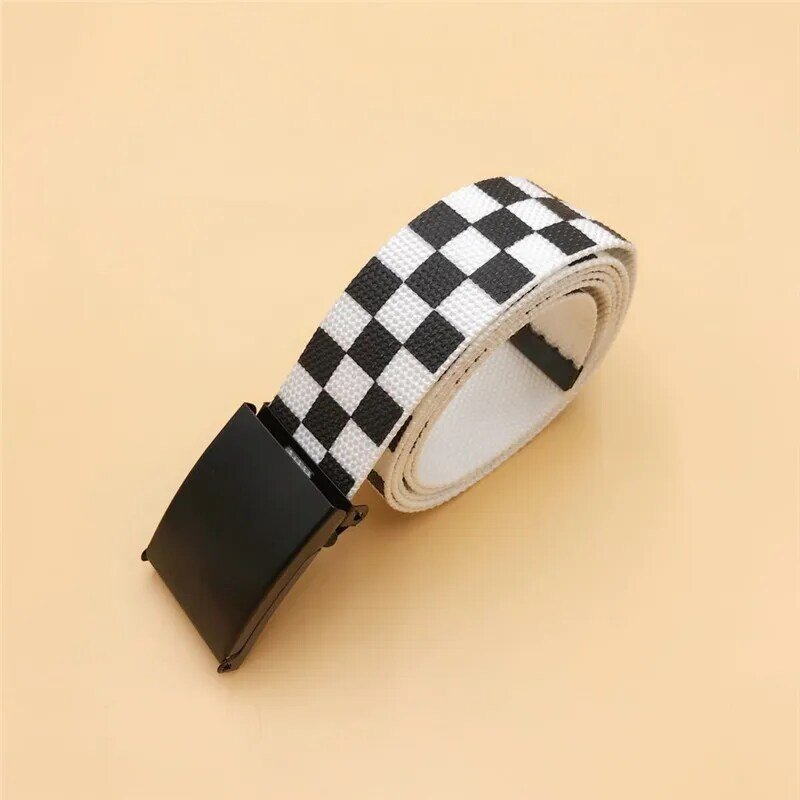 Waistband 110cm/130cm Black White Plaid Belt Canvas Checkerboard Belts Cummerbunds Canvas Waist Belts Casual Checkered
