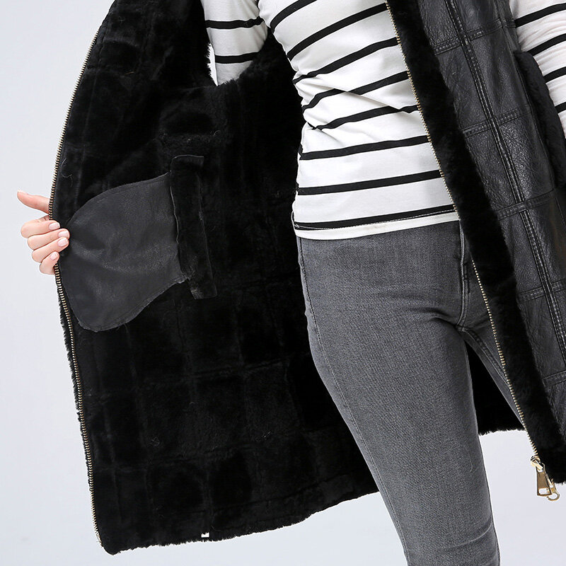 New Sheep Shearing Winter Clothing Women Coat Stitching Medium Length Coats Fur Coat Keep Warm Waistcoat Jacket